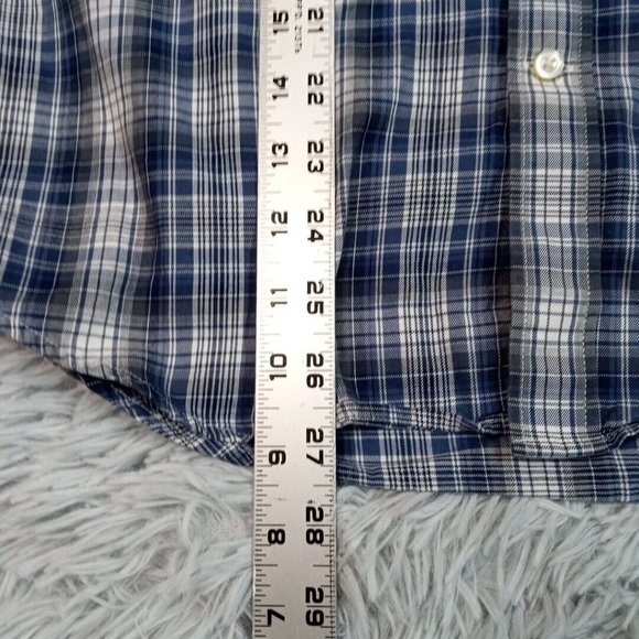Thomas Dean Performance Mens Shirt Blue M Button Up Plaid Preppy Casual - Picture 9 of 10